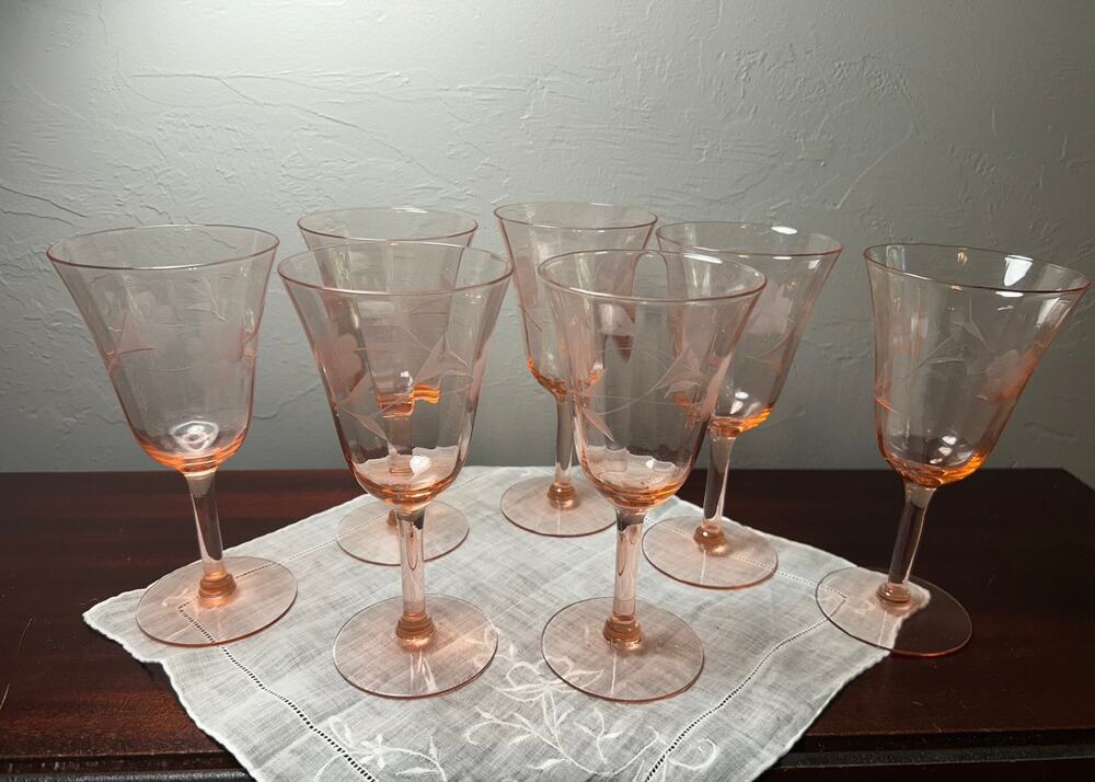 Tiffin - Franciscan May Pink set of 7 wine stemmed glasses